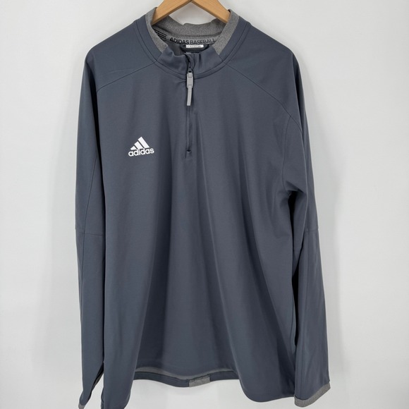Adidas Baseball Pullover Jacket Mens XL Gray Long Sleeve Quarter Zip - Picture 2 of 5